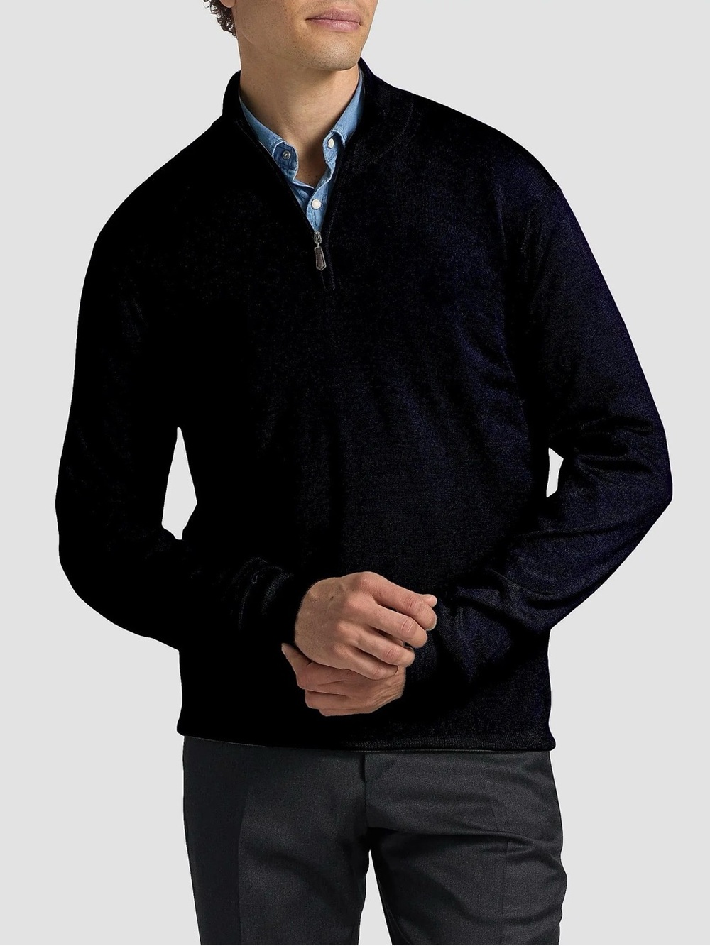 Saks Fifth Avenue charcoal gray cashmere mock-neck quarter-zip sweater in Medium